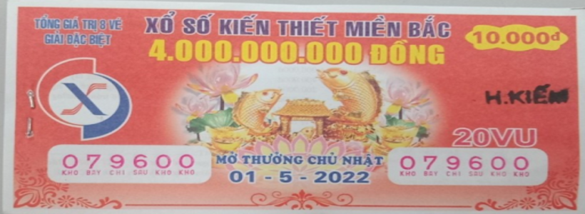 Giải 4 vé số kiến thiết miền Bắc có giá trị khoảng 400.000VNĐ